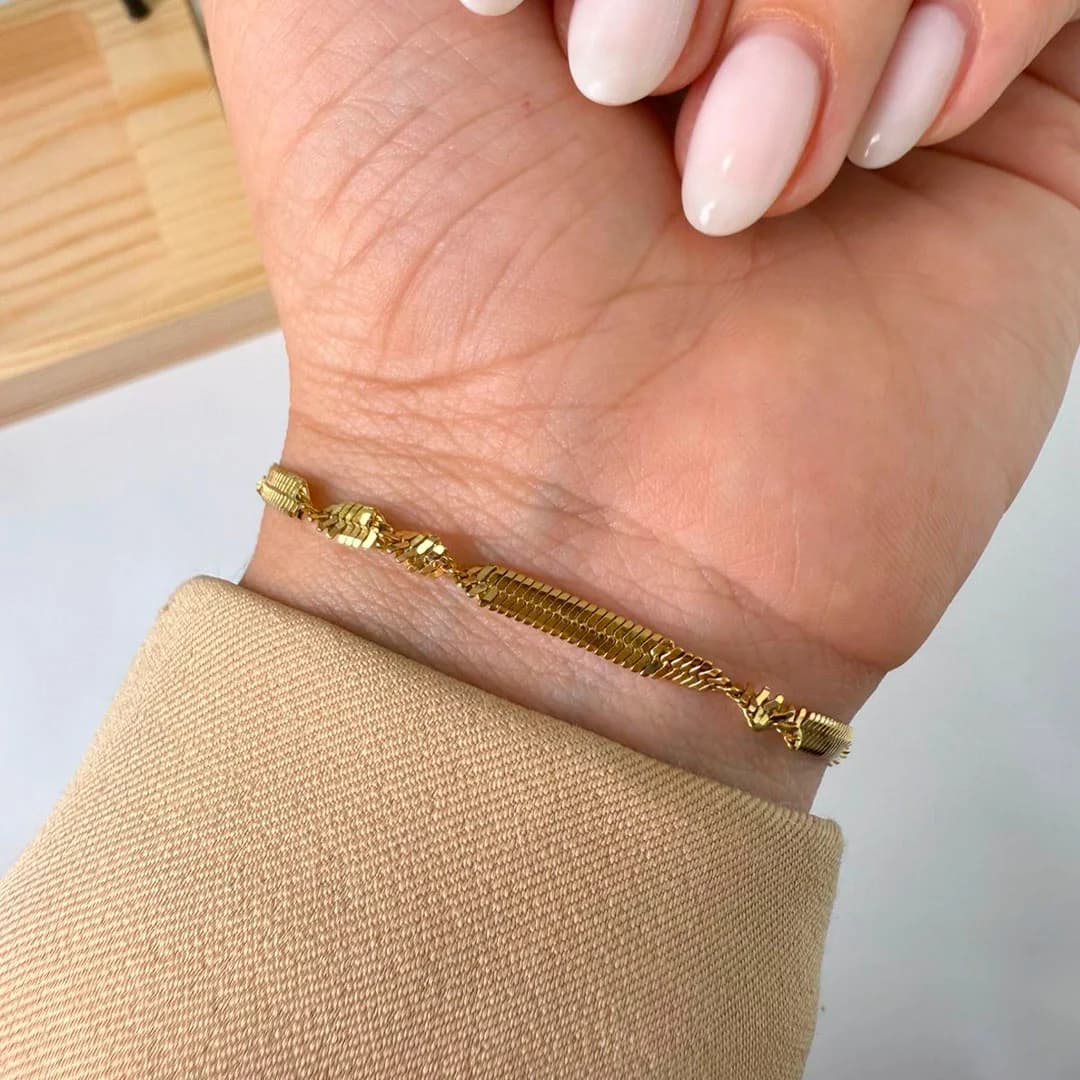 Pulsera Cola de Ratón Doblado 3mm Dorado