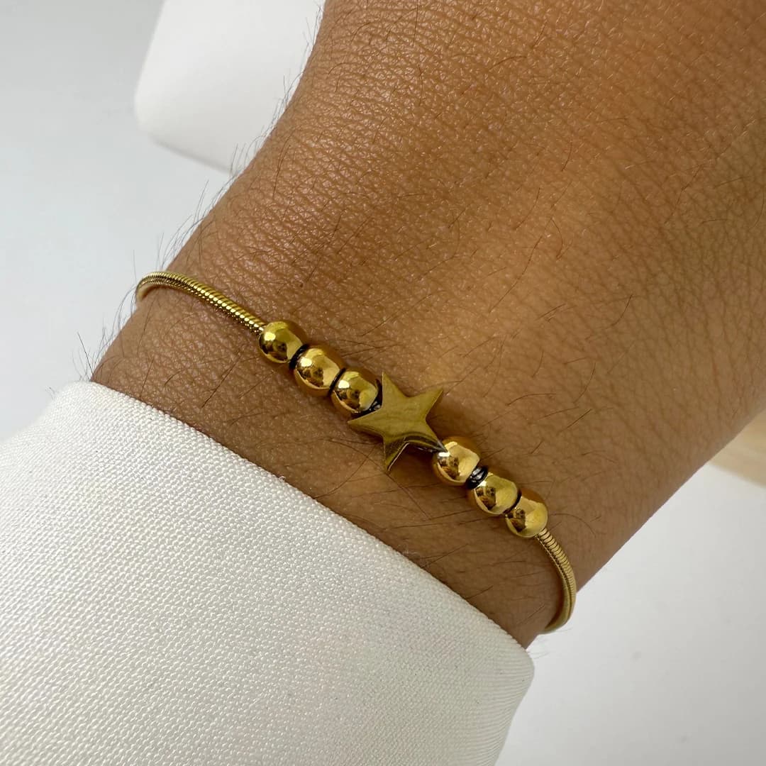 Pulsera Dorado Cola de Ratón + Bolitas - Estrellita