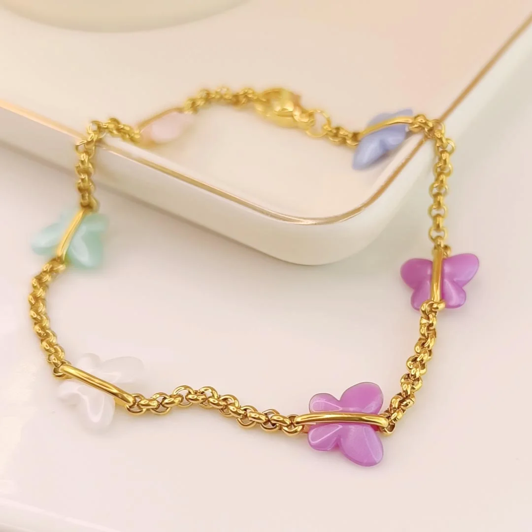 Pulsera Dorada con Mariposas Colores Pastel